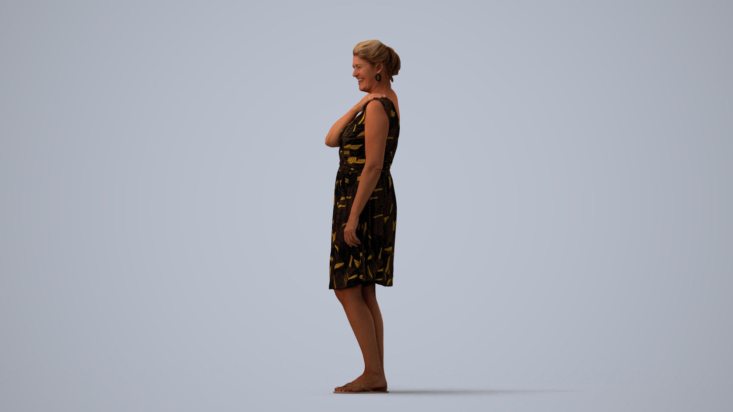 realistic 3D people woman casual standing, render-ready for V-Ray and Corona, FBX OBJ, three-quarter view render