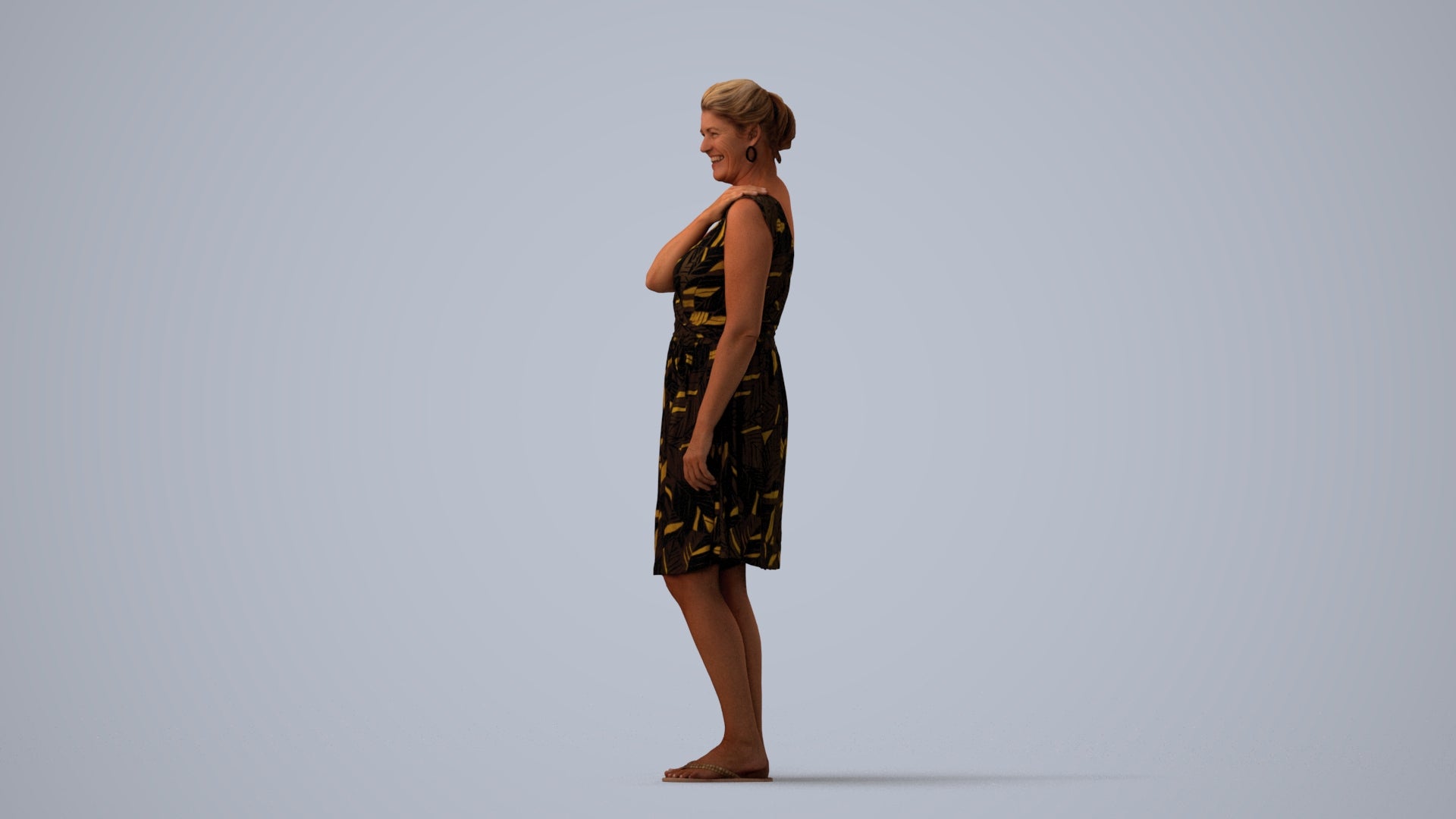realistic 3D people woman casual standing, render-ready for V-Ray and Corona, FBX OBJ, three-quarter view render
