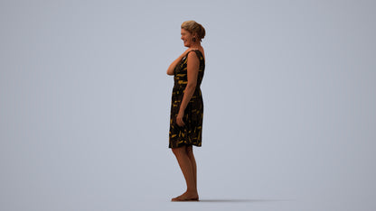 realistic 3D people woman casual standing, render-ready for V-Ray and Corona, FBX OBJ, three-quarter view render