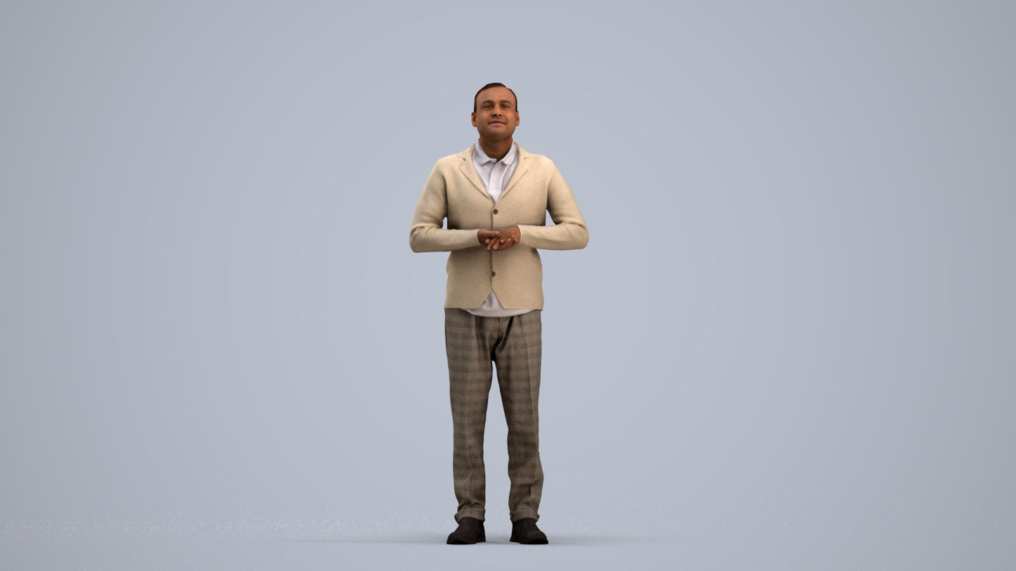 3D scanned man standing business, photorealistic archviz people for Enscape and SketchUp, standing pose render