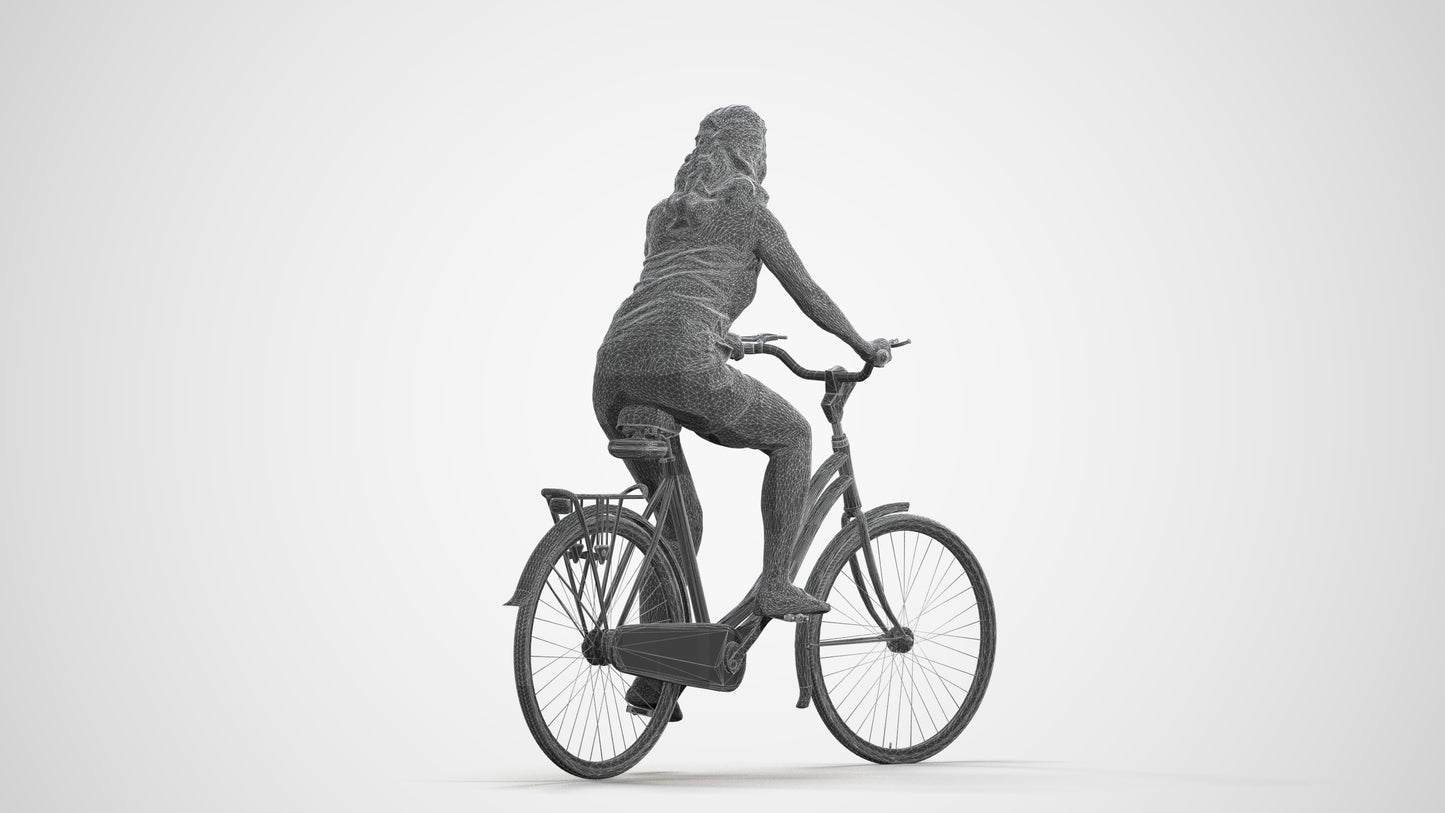realistic 3D people woman casual cycling, render-ready for V-Ray and Corona, FBX OBJ, wireframe front view