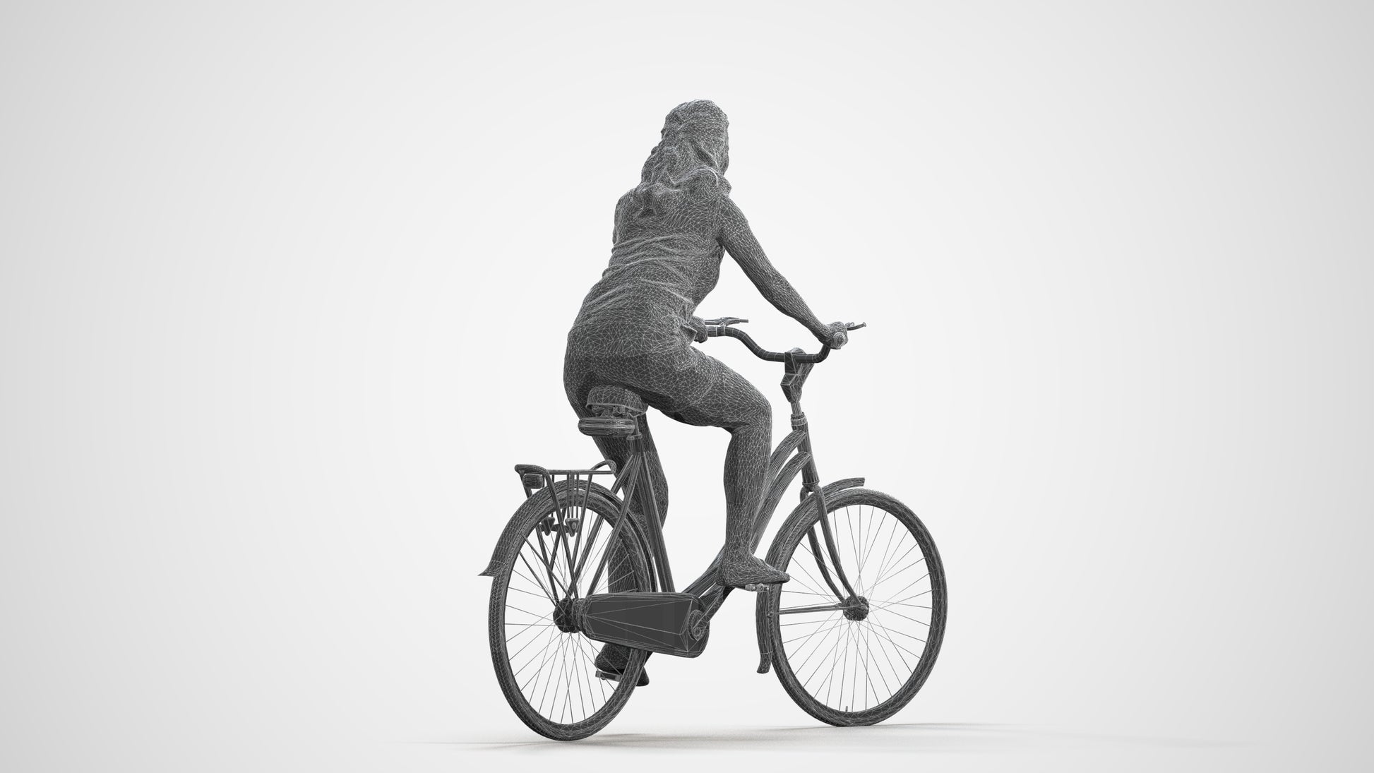 realistic 3D people woman casual cycling, render-ready for V-Ray and Corona, FBX OBJ, wireframe front view