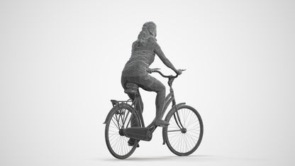 realistic 3D people woman casual cycling, render-ready for V-Ray and Corona, FBX OBJ, wireframe front view