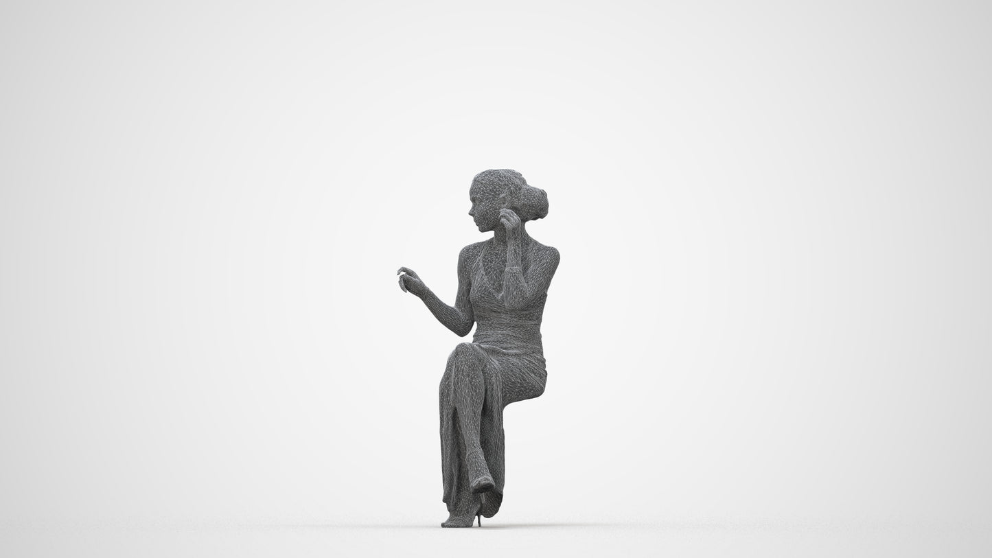 3D human model woman formal formalaffairs, photogrammetry scanned person for archviz, wireframe back view