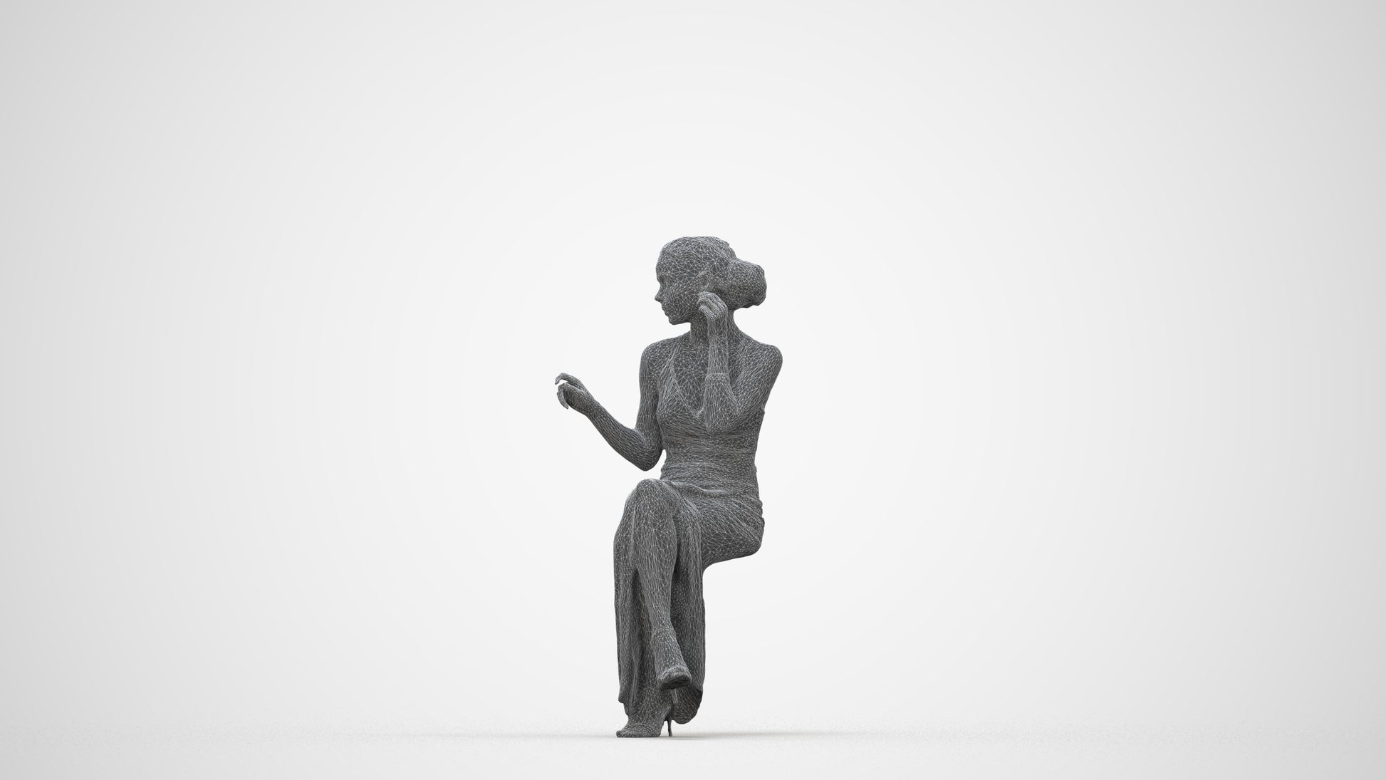 3D human model woman formal formalaffairs, photogrammetry scanned person for archviz, wireframe back view