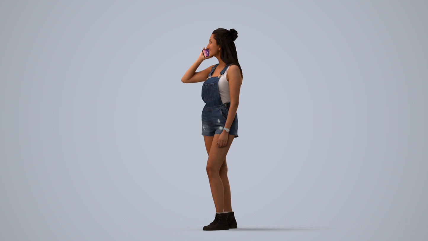 realistic 3D woman casual standing, scanned archviz people for Blender and 3ds Max, three-quarter view render