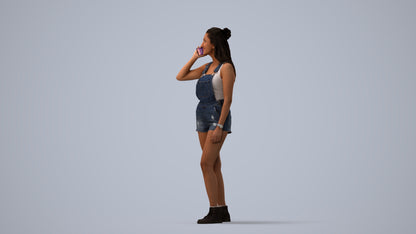realistic 3D woman casual standing, scanned archviz people for Blender and 3ds Max, three-quarter view render