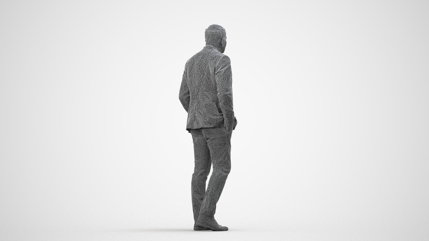 scanned 3D man business walking, photogrammetry people for Enscape and V-Ray, wireframe side view
