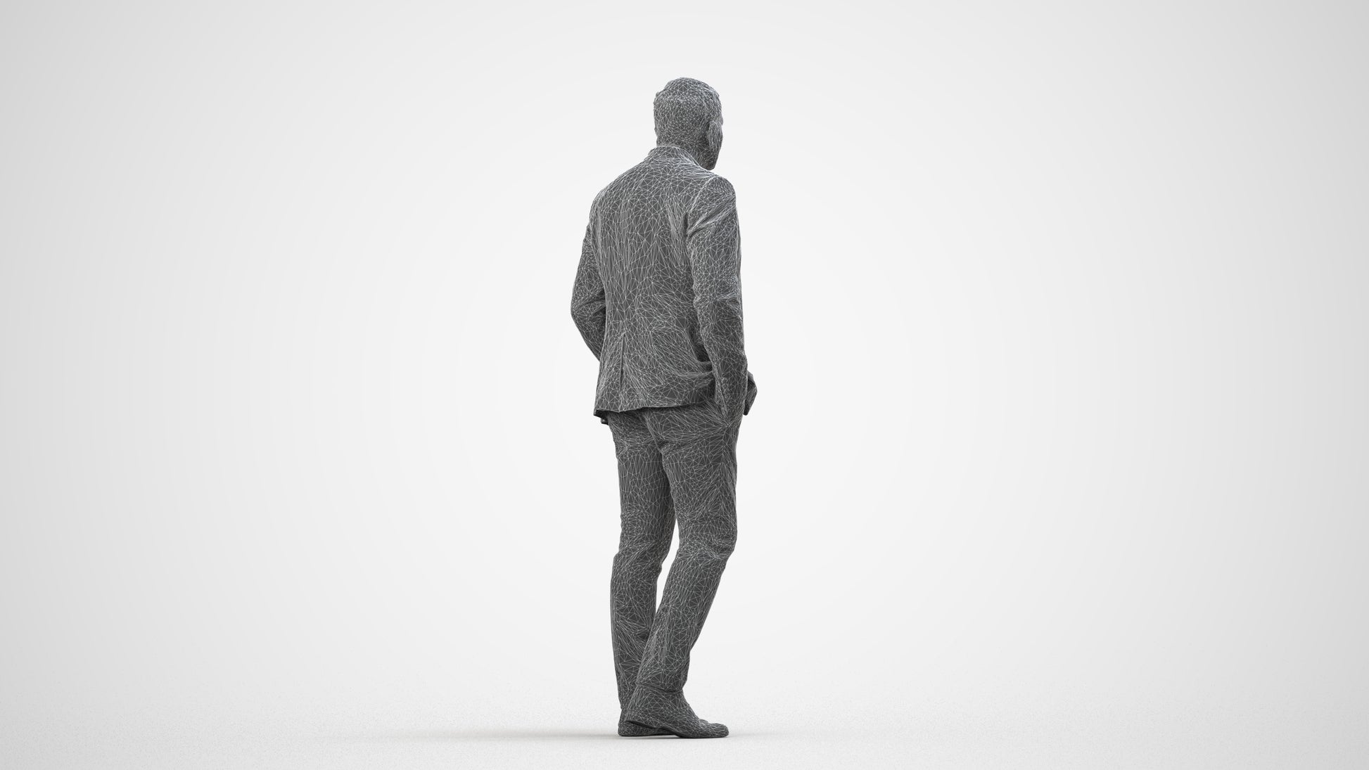 scanned 3D man business walking, photogrammetry people for Enscape and V-Ray, wireframe side view