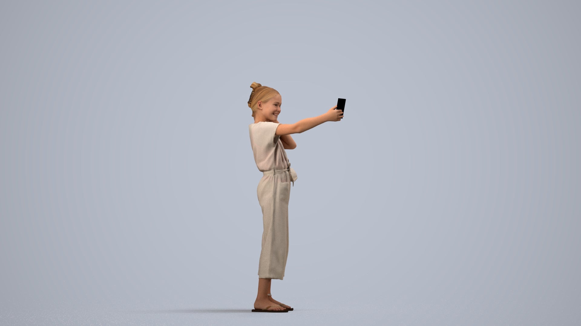 3D people model girl kids, scanned human for 3ds Max rendering, side view render