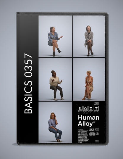 3D human models sitting bundle, 5 photogrammetry scanned people for archviz