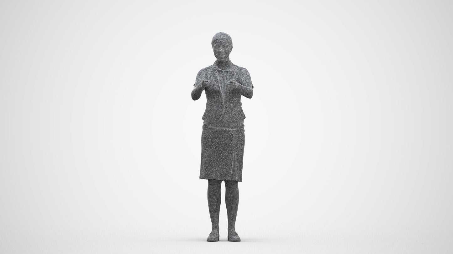 photogrammetry 3D woman hospitality, realistic human model archviz FBX, three-quarter front view render