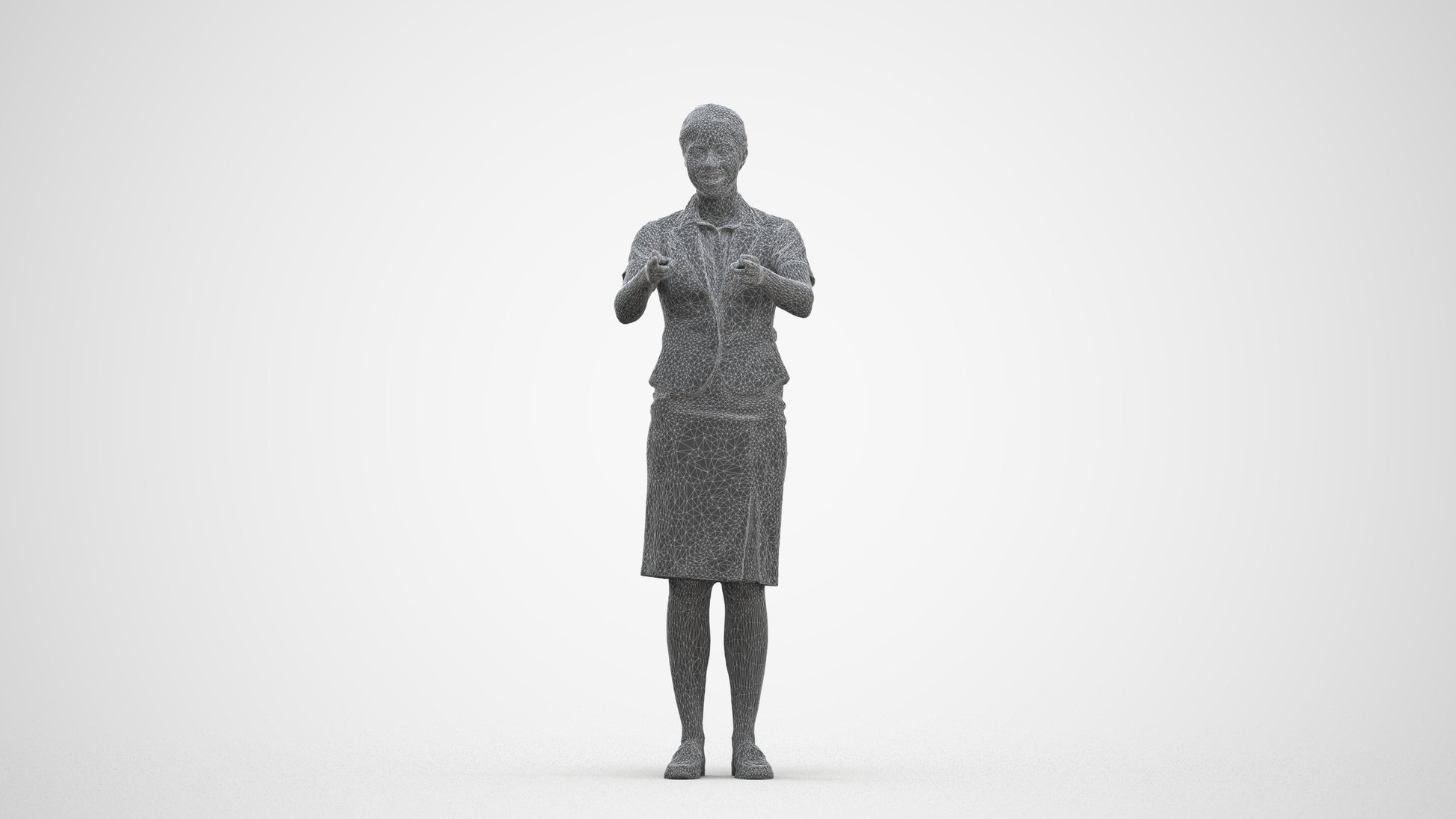 photogrammetry 3D woman hospitality, realistic human model archviz FBX, three-quarter front view render
