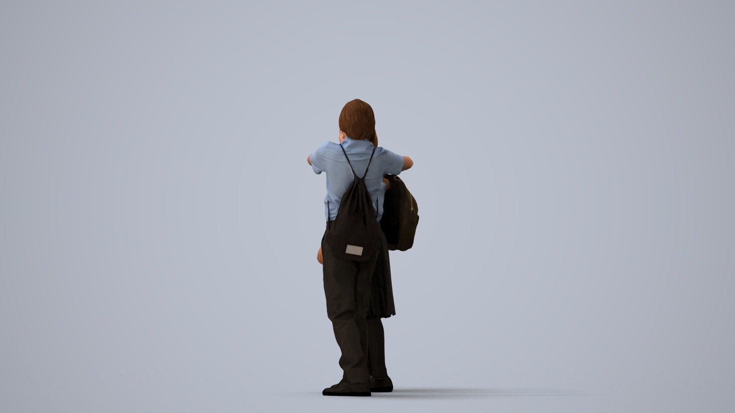 3D human model girl kids, photogrammetry scanned person for archviz, three-quarter view render
