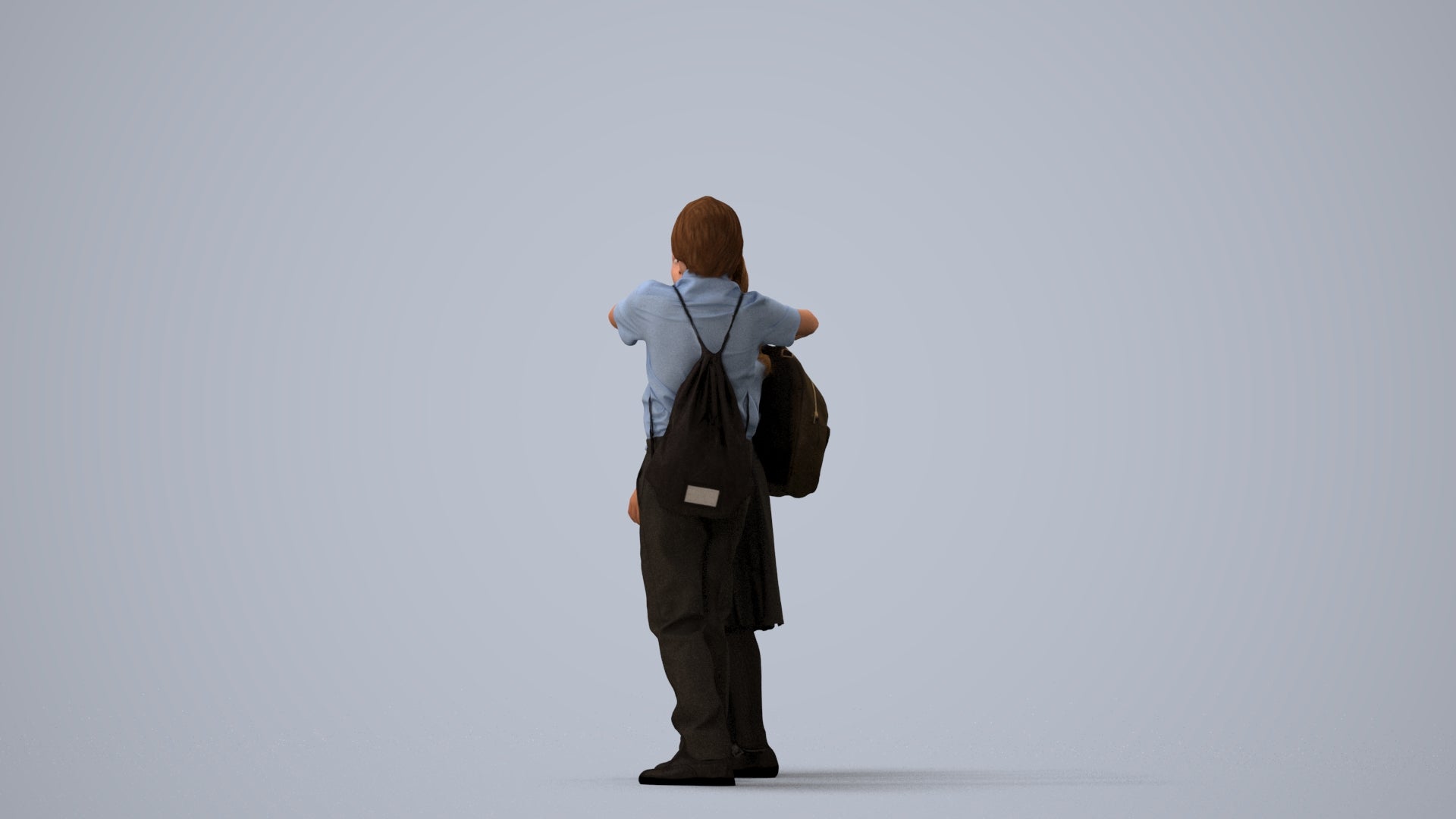 3D human model girl kids, photogrammetry scanned person for archviz, three-quarter view render