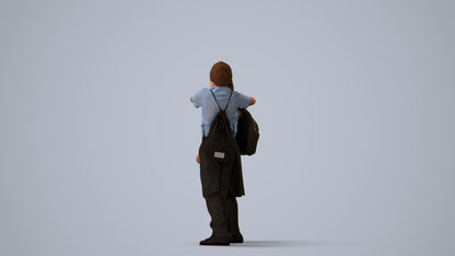 3D human model girl kids, photogrammetry scanned person for archviz, three-quarter view render