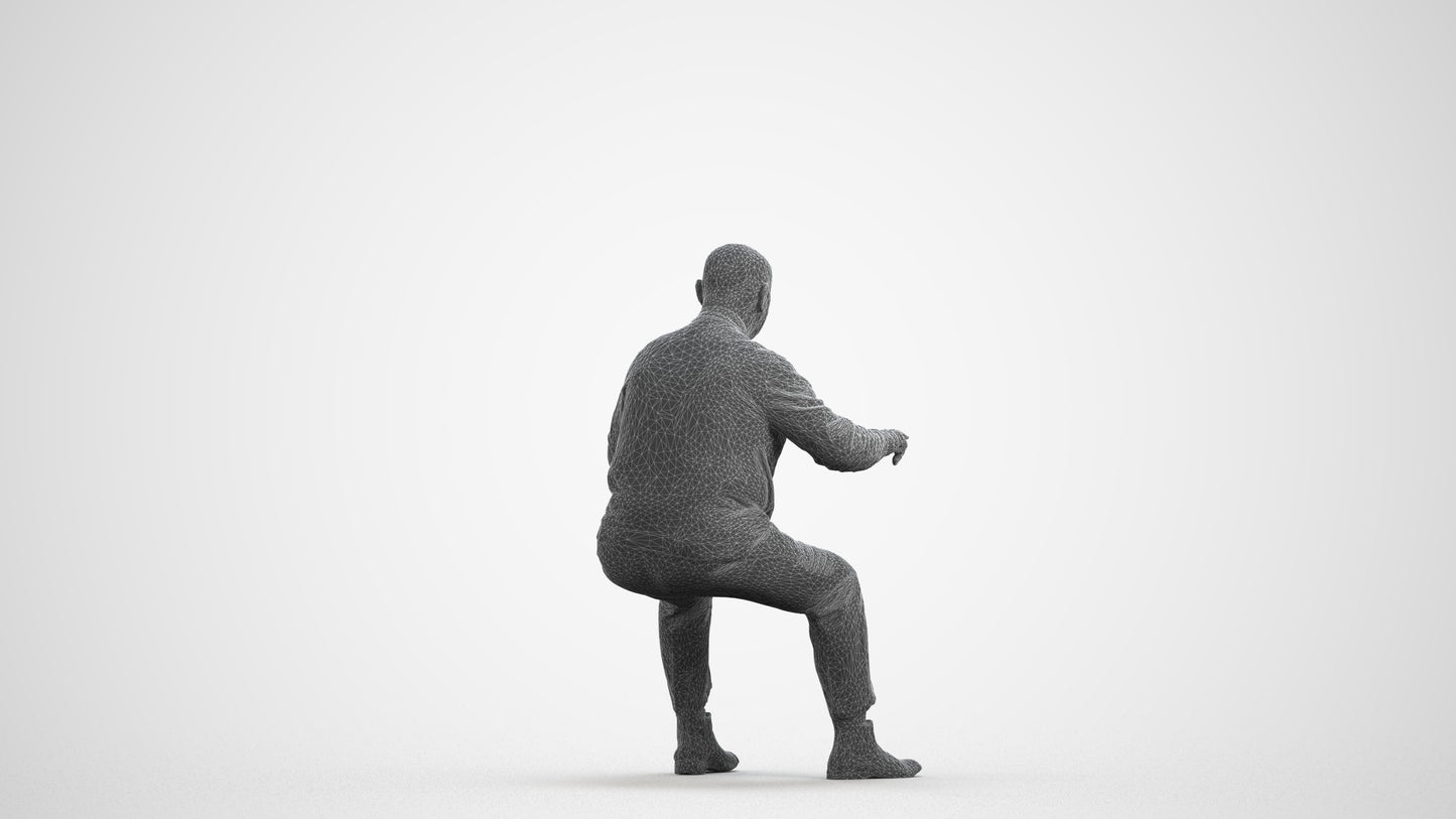 3D scanned senior man business, photorealistic archviz people for Enscape and SketchUp, wireframe front view