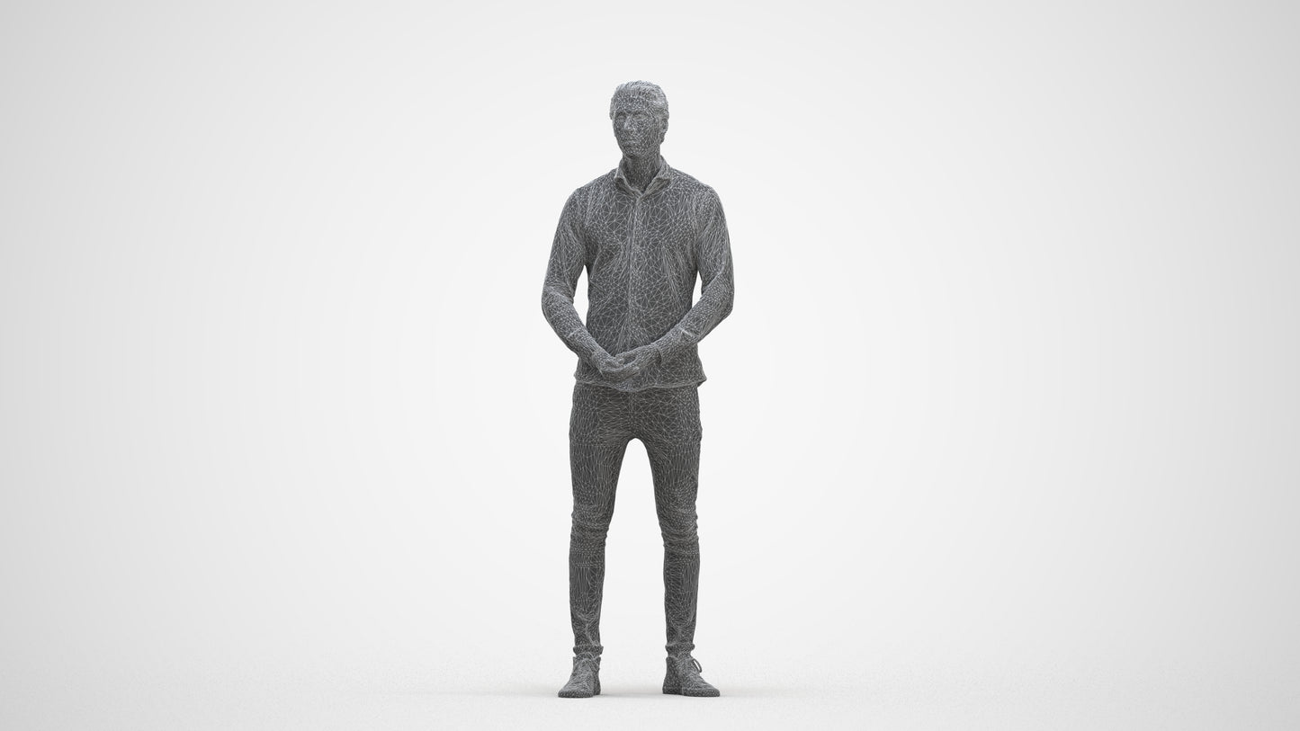 realistic 3D people man casual standing, render-ready for V-Ray and Corona, FBX OBJ, three-quarter front view render