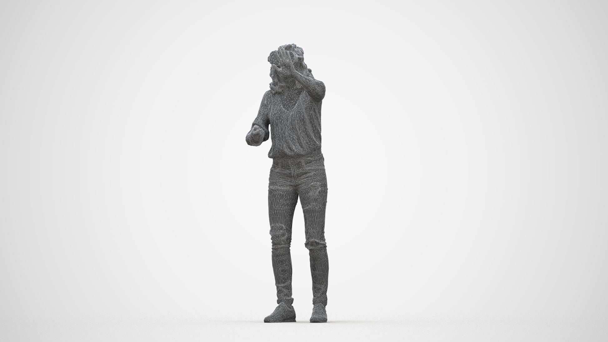 realistic 3D human woman casual standing, archviz people FBX OBJ for Blender, wireframe back view