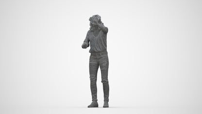 realistic 3D human woman casual standing, archviz people FBX OBJ for Blender, wireframe back view
