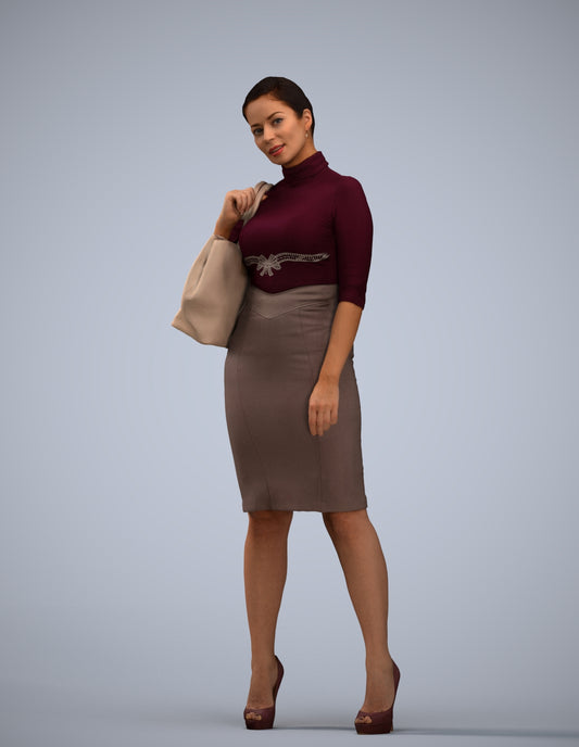 3D scanned woman standing business, photorealistic archviz people for Enscape and SketchUp