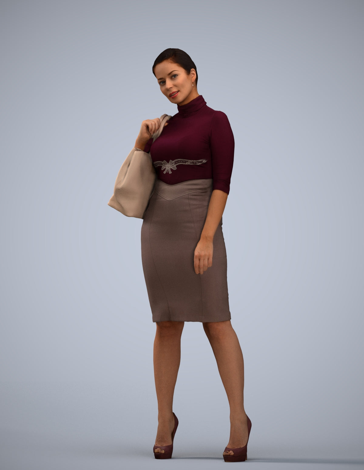 3D scanned woman standing business, photorealistic archviz people for Enscape and SketchUp