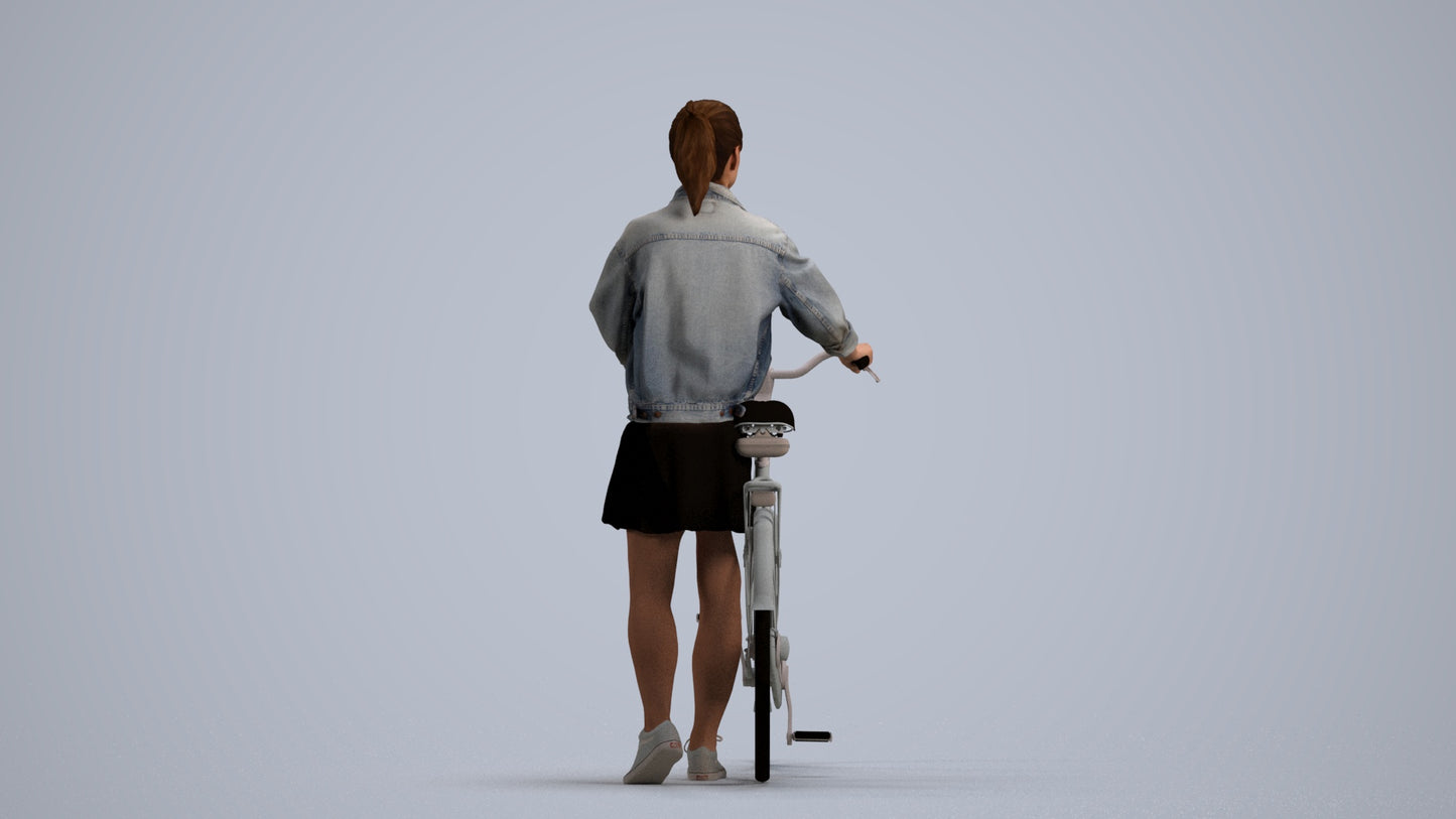 scanned 3D woman casual cycling, photogrammetry people for Enscape and V-Ray, front view render