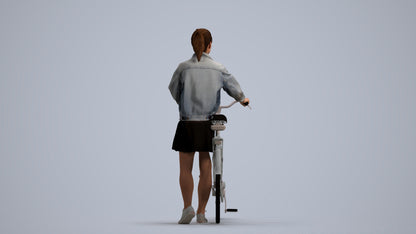 scanned 3D woman casual cycling, photogrammetry people for Enscape and V-Ray, front view render