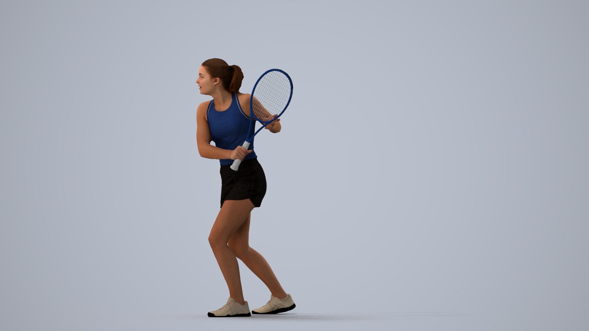 realistic 3D girl sport, scanned archviz people for Blender and 3ds Max, three-quarter view render
