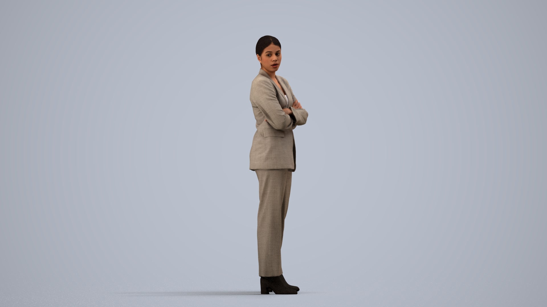 photogrammetry 3D woman business, realistic human model archviz FBX, side view render