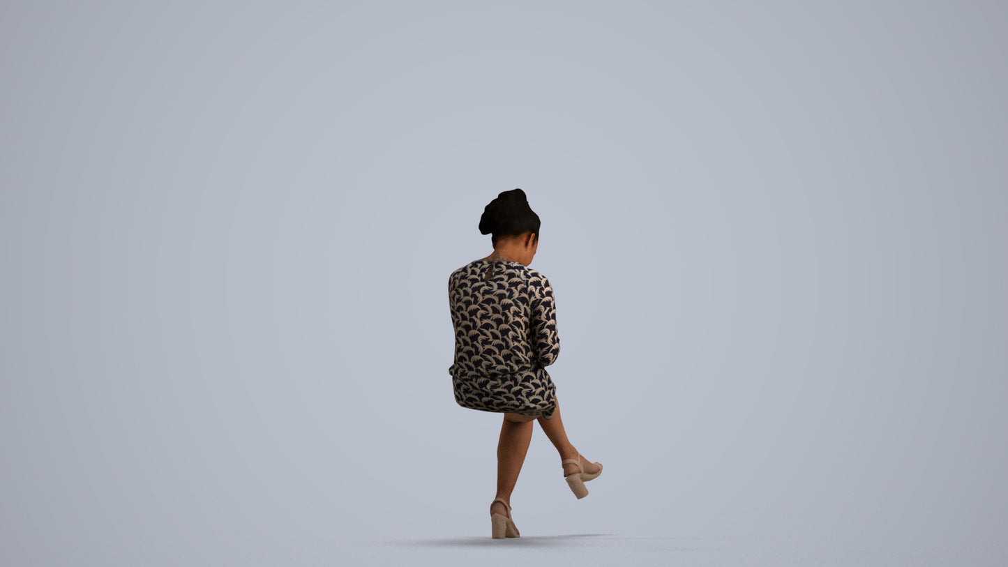3D scanned woman sitting casual, photorealistic archviz people for Enscape and SketchUp, front view render