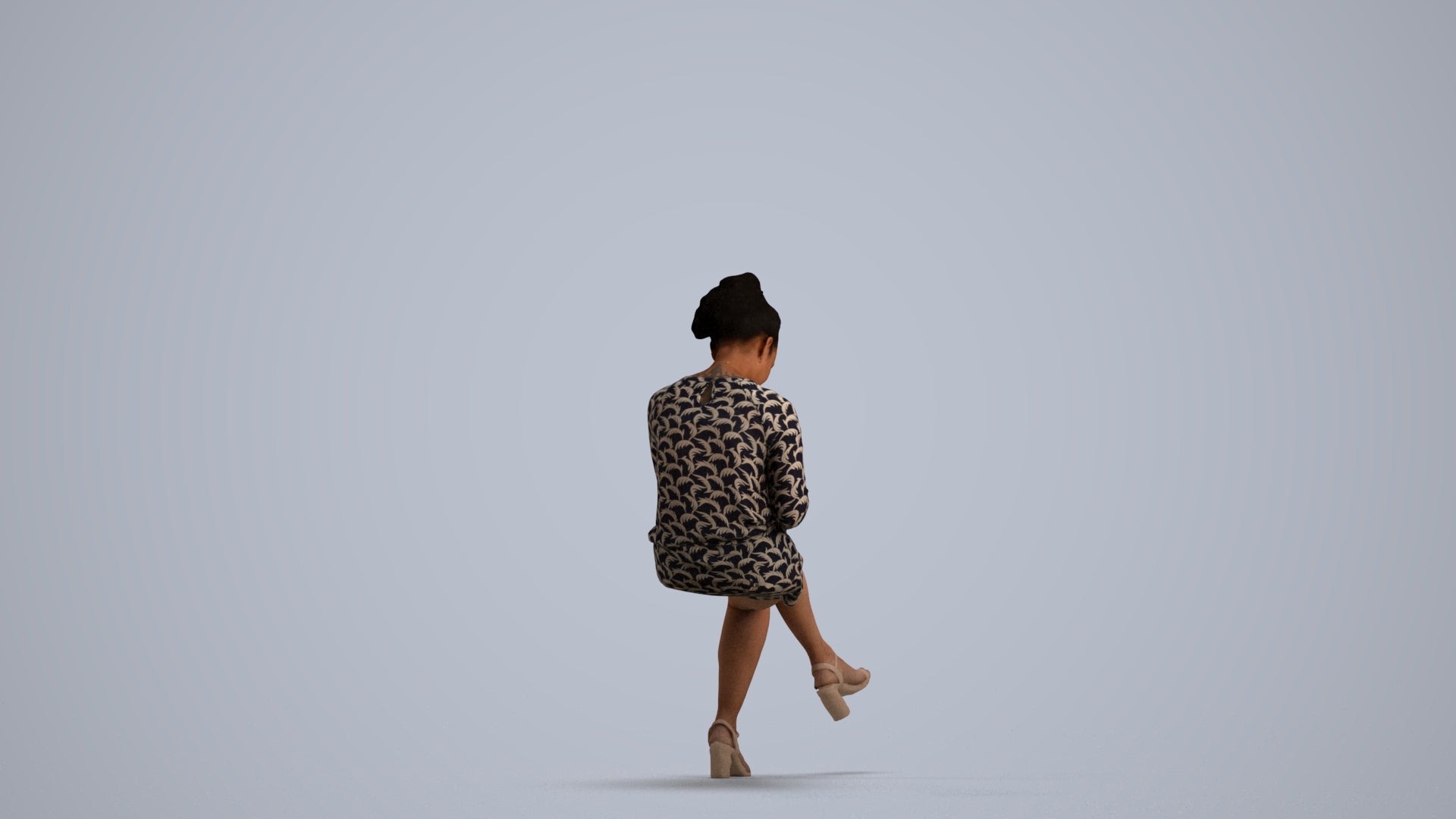 3D scanned woman sitting casual, photorealistic archviz people for Enscape and SketchUp, front view render