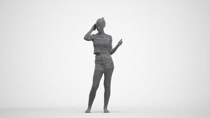 3D people model girl casual standing, scanned human for 3ds Max rendering, three-quarter front view render