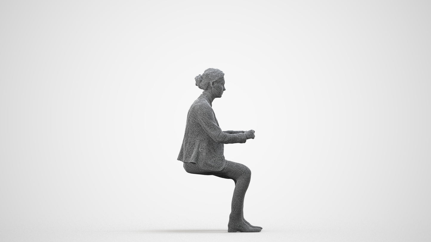 realistic 3D woman business, scanned archviz people for Blender and 3ds Max, wireframe side view