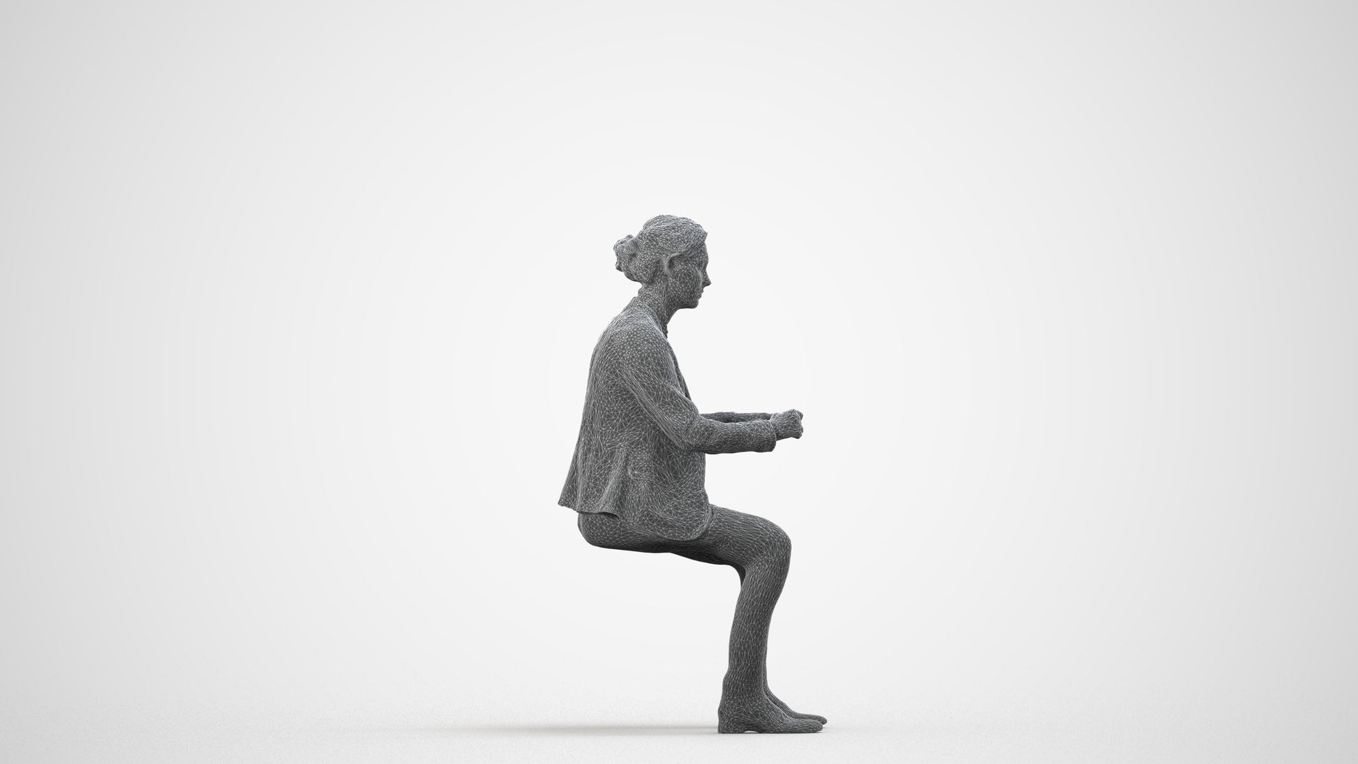 realistic 3D woman business, scanned archviz people for Blender and 3ds Max, wireframe side view