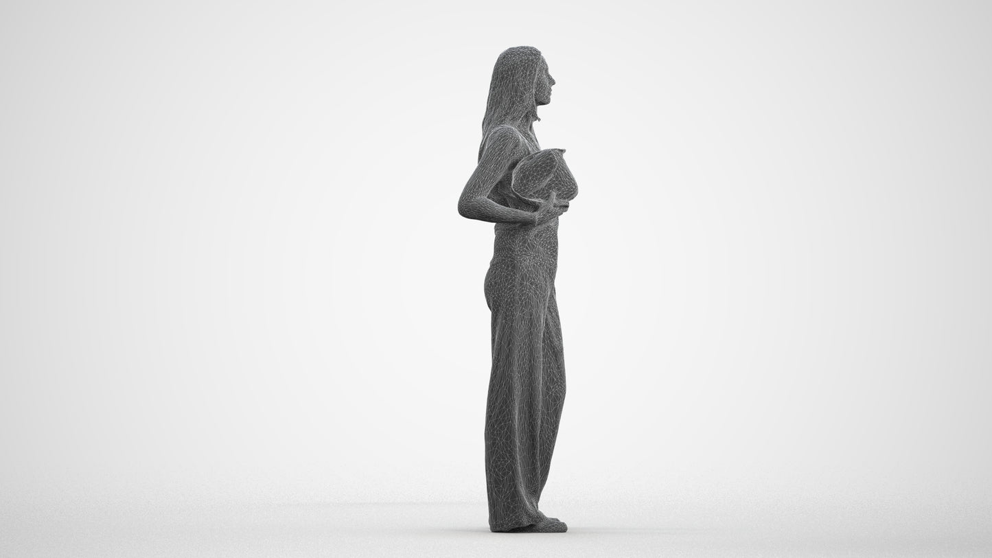 realistic 3D woman casual standing, scanned archviz people for Blender and 3ds Max, wireframe front view