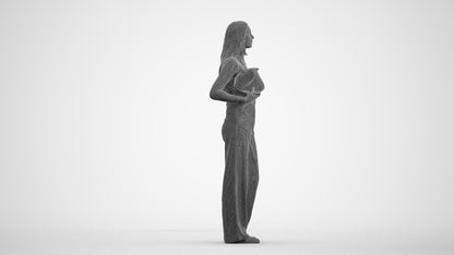realistic 3D woman casual standing, scanned archviz people for Blender and 3ds Max, wireframe front view