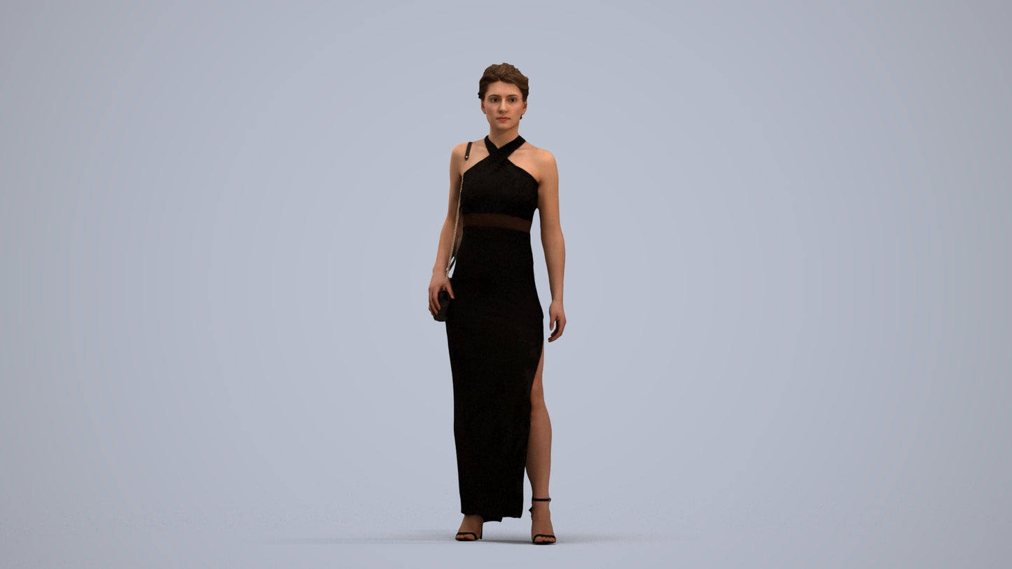 3D human model woman formal formalaffairs, photogrammetry scanned person for archviz, standing pose render