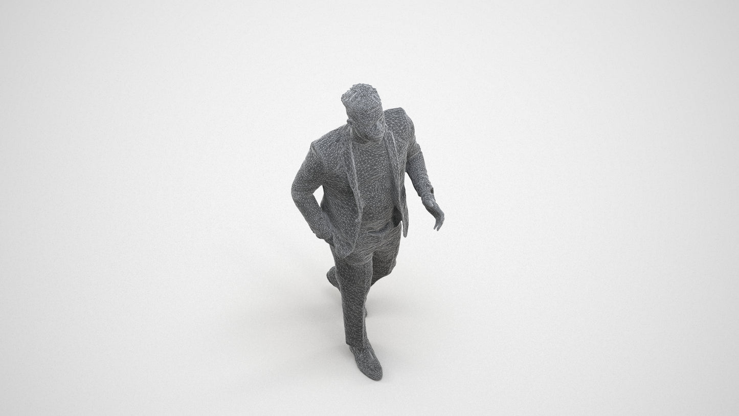 scanned 3D man formal formalaffairs, photogrammetry people for Enscape and V-Ray, wireframe three-quarter view