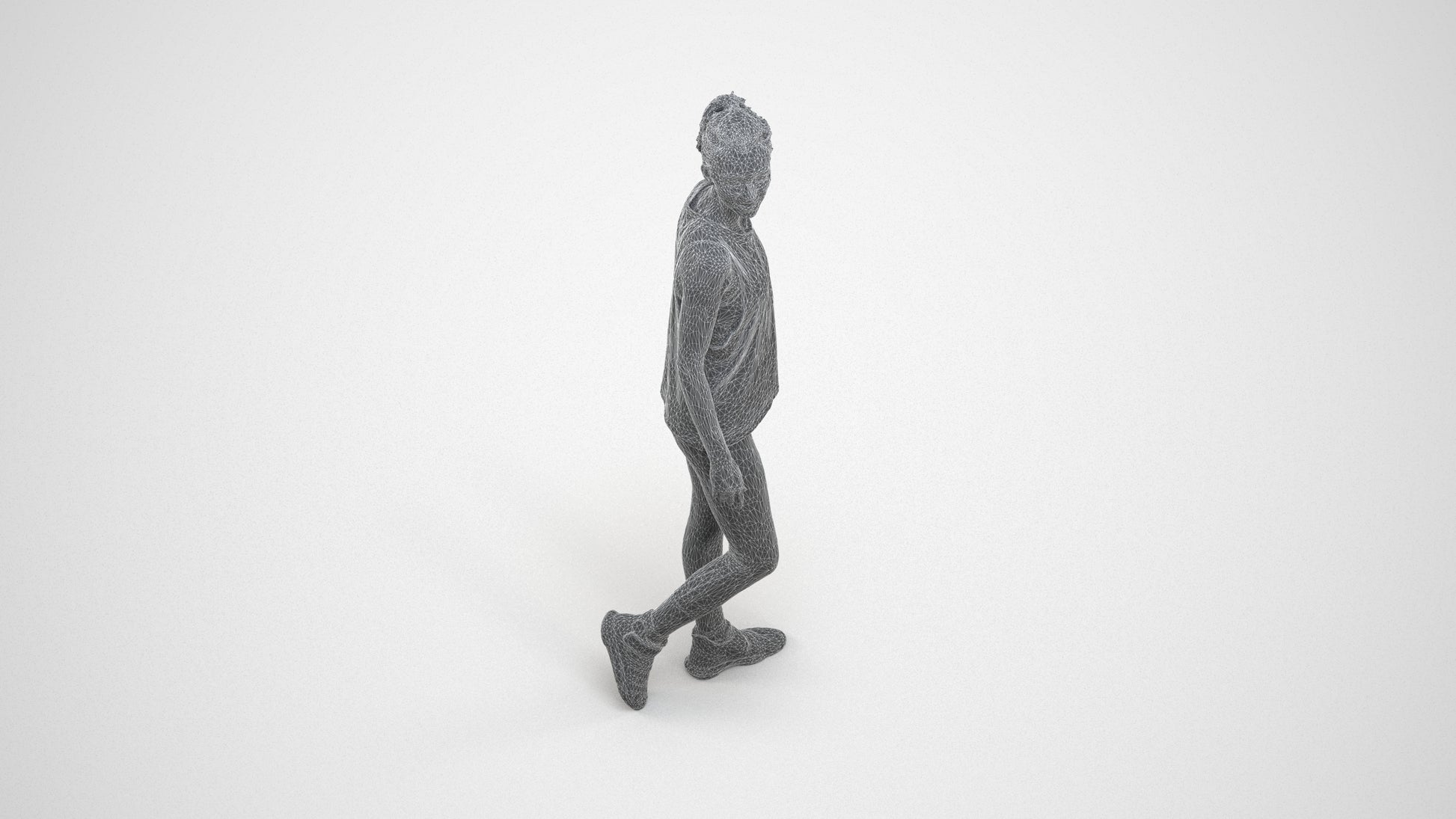 3D human model woman sport, photogrammetry scanned person for archviz, wireframe three-quarter view