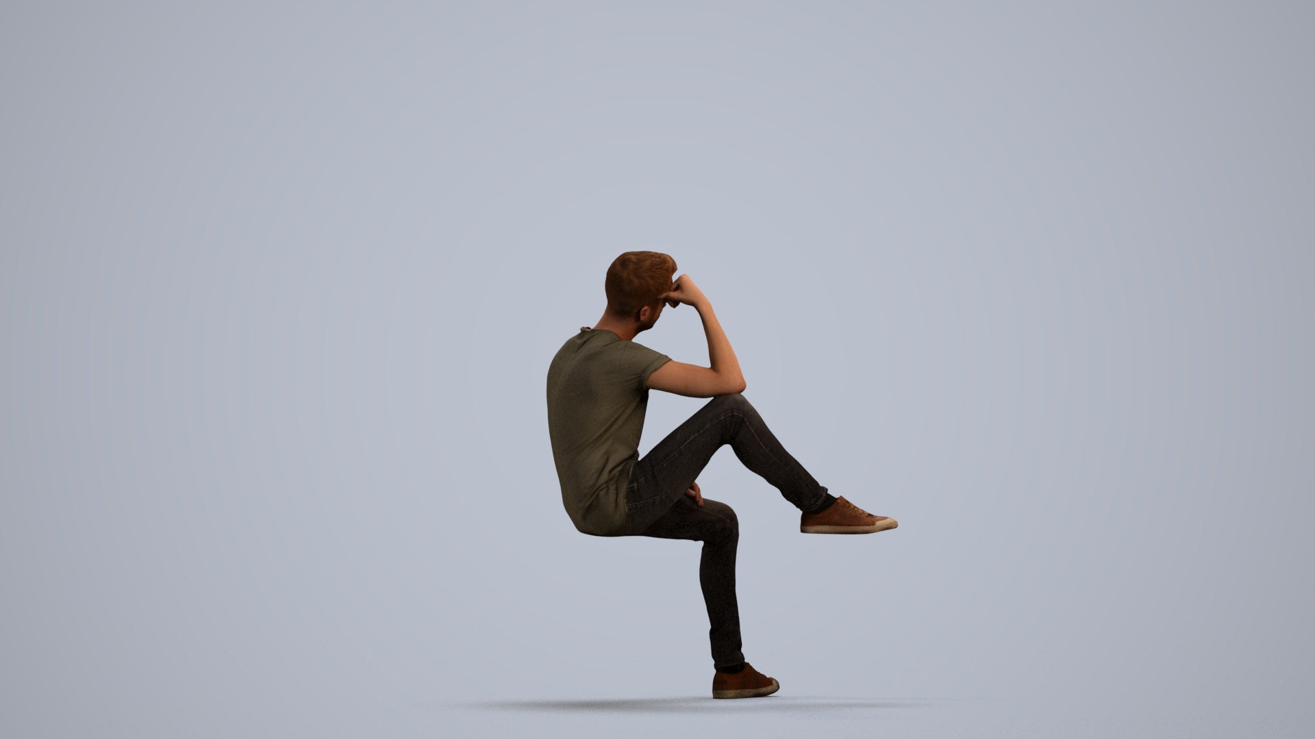 3D people model man casual sitting, scanned human for 3ds Max rendering, front view render