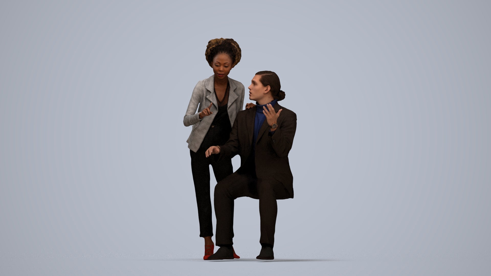 realistic 3D people woman business, render-ready for V-Ray and Corona, FBX OBJ, top-down view render