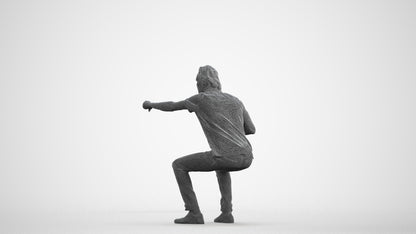 realistic 3D man casual sitting, scanned archviz people for Blender and 3ds Max, wireframe front view