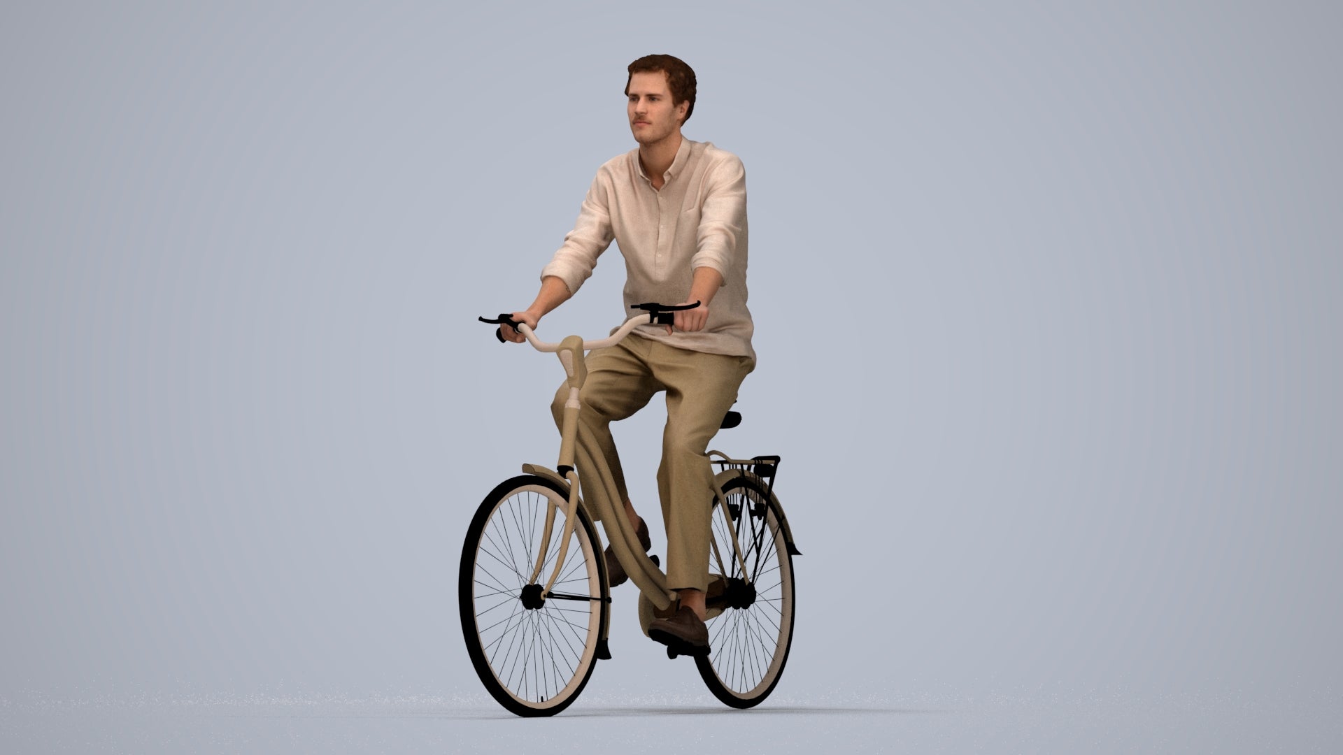 3D scanned man cycling casual, photorealistic archviz people for Enscape and SketchUp, top-down view render