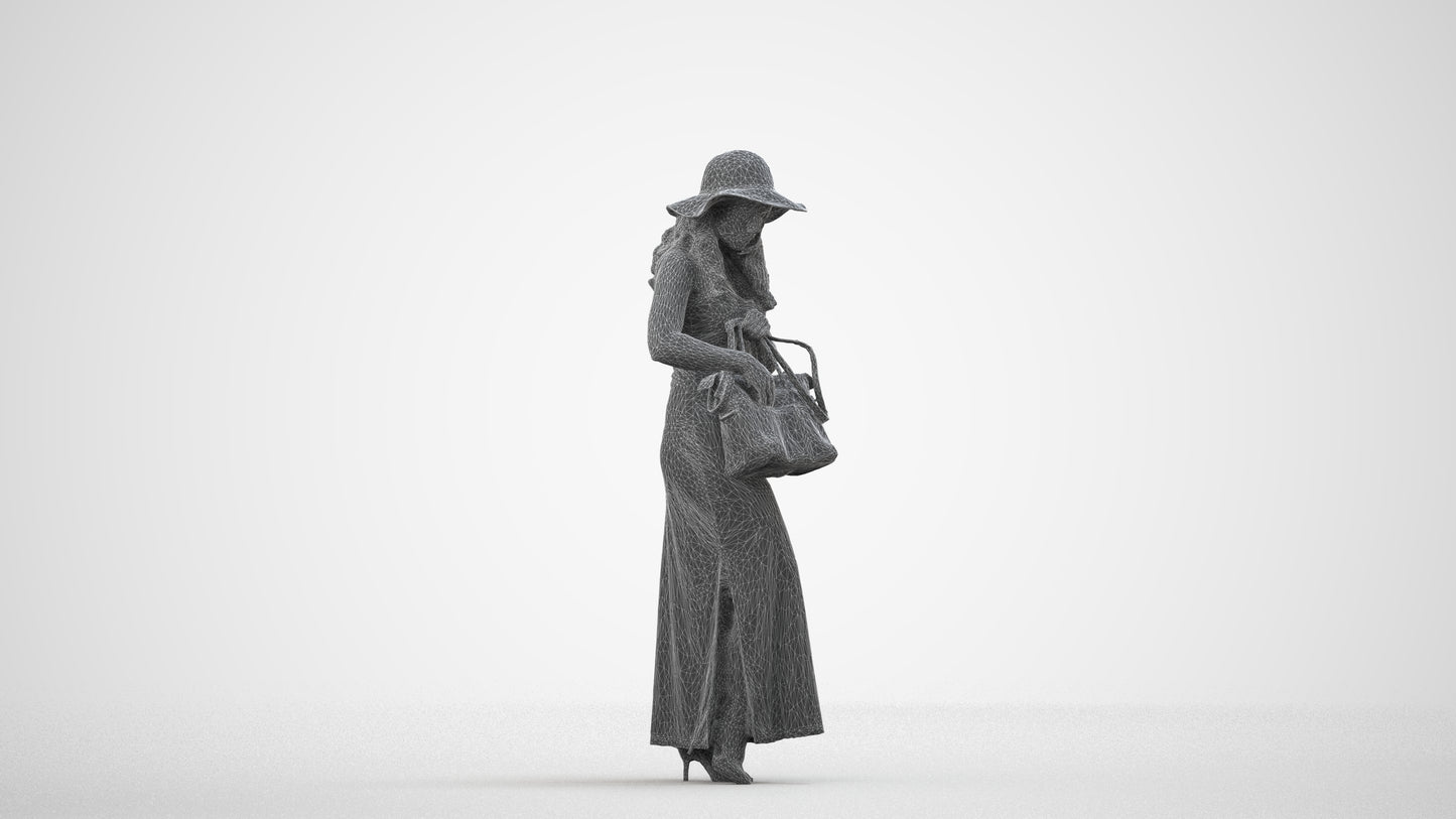 photogrammetry 3D woman casual standing, realistic human model archviz FBX, wireframe side view