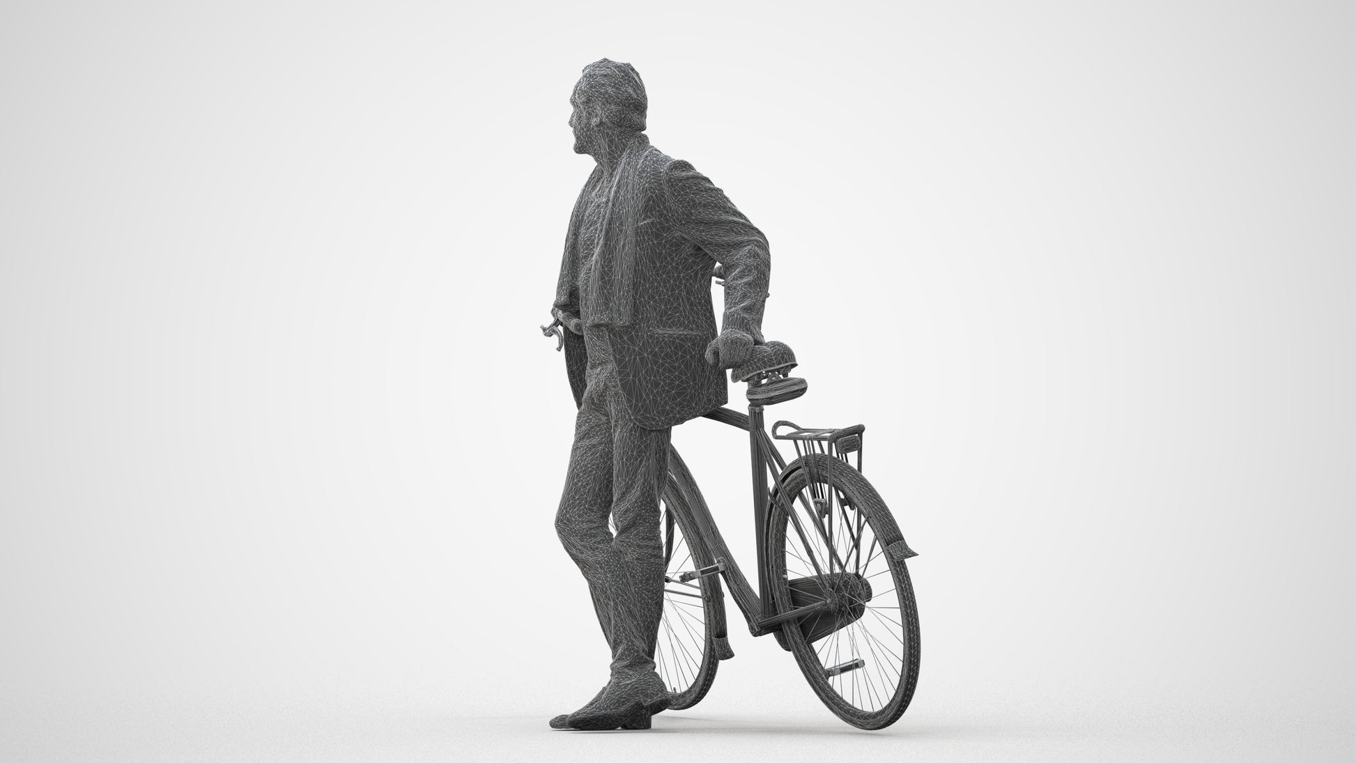3D human model man business cycling, photogrammetry scanned person for archviz, square thumbnail