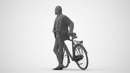 3D human model man business cycling, photogrammetry scanned person for archviz, square thumbnail