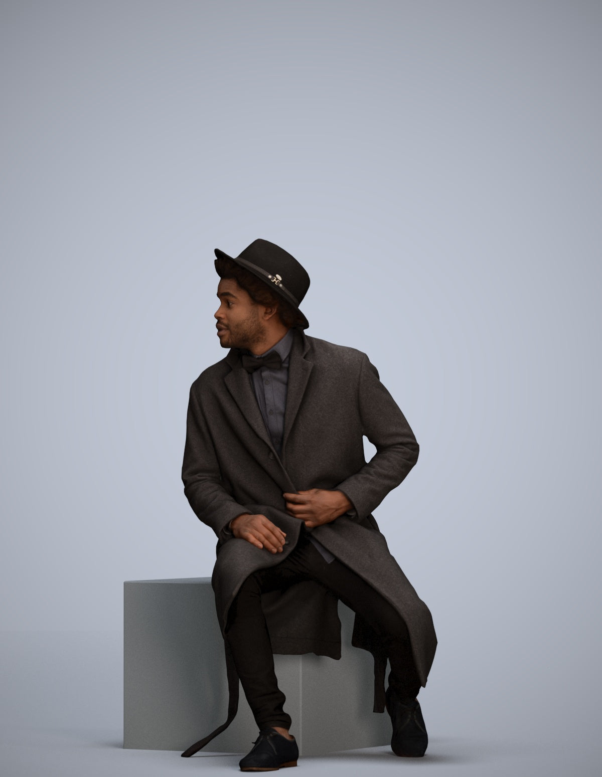 realistic 3D man formal sitting, scanned archviz people for Blender and 3ds Max