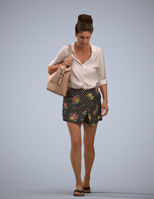 3D human model woman casual walking, photogrammetry scanned person for archviz