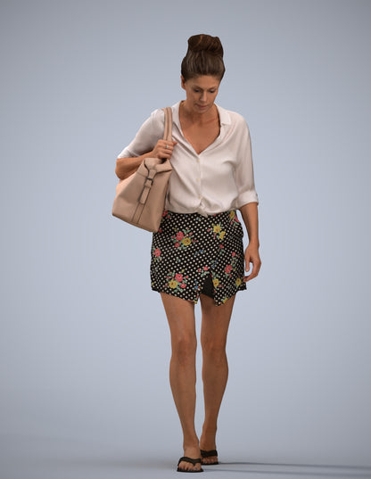 3D human model woman casual walking, photogrammetry scanned person for archviz